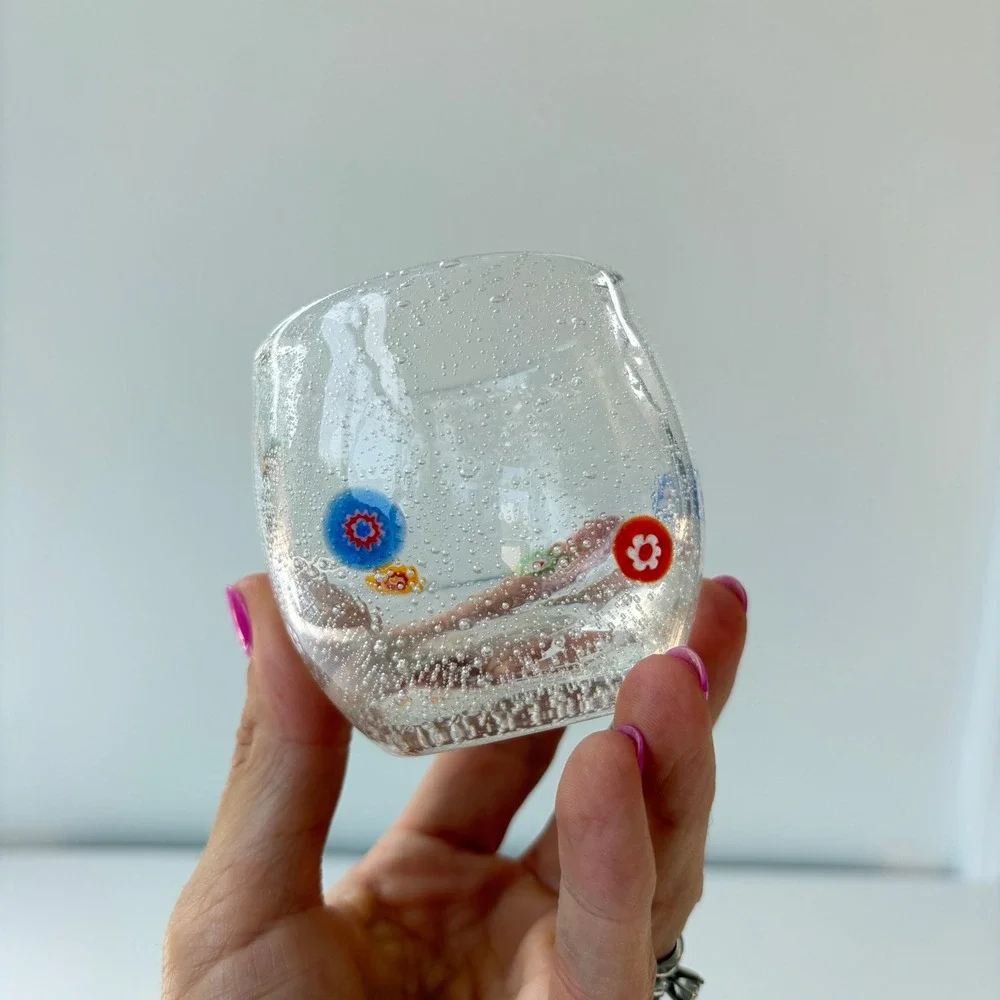 Crate and Barrel Millefiori Zazz Votive Small Bubble Glass Candle Set of 2